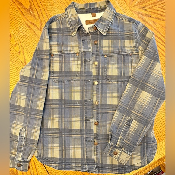 Judy Blue Medium Blue and Cream Plaid Print Denim Shacket in Small - Picture 7 of 16